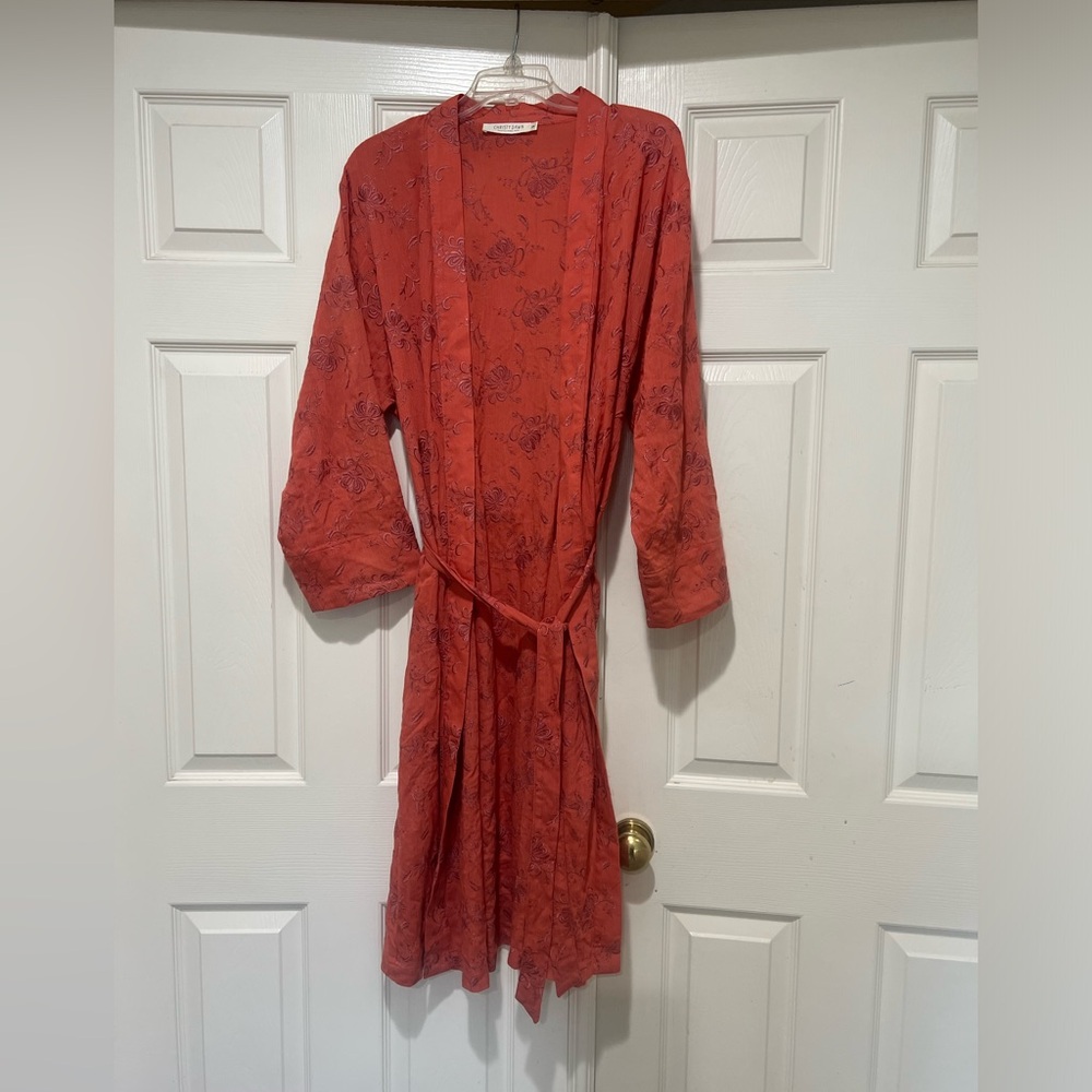 Christy Dawn Floral Embroidered orange Kimono Robe coverup boho lounge S/M